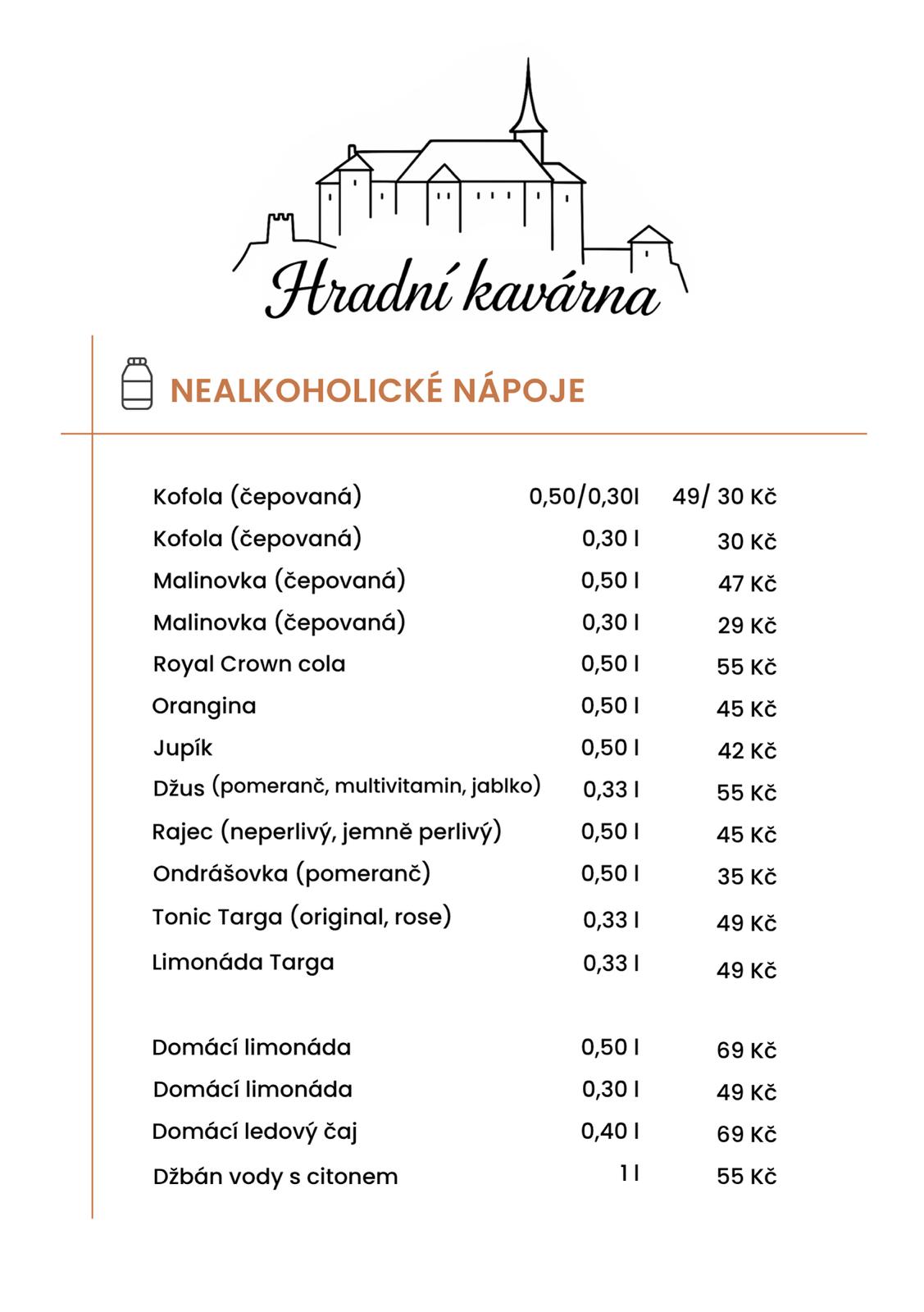 Menu – Nealkoholické nápoje