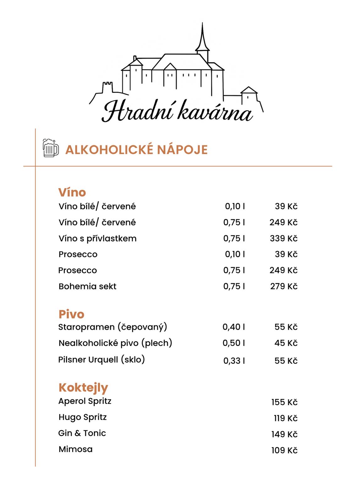 Menu – Alkoholické nápoje